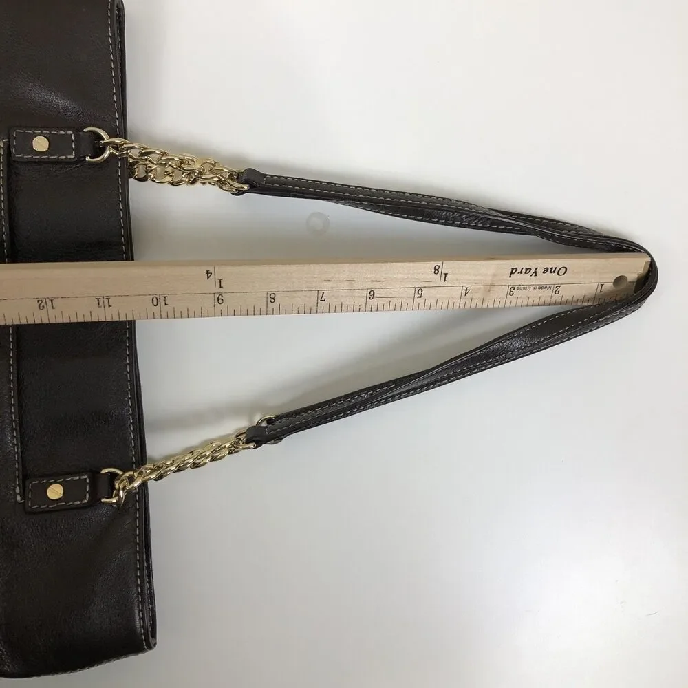 Michael Kors Brown Leather Hand Bag Chain‎ Link & Leather Dual Shoulder Straps